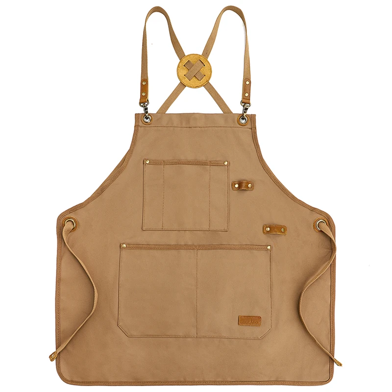 Unisex Long Tie Canvas Cross Back Adjustable Apron with Pockets Bib Apron Woodworking Garden Artist Apron