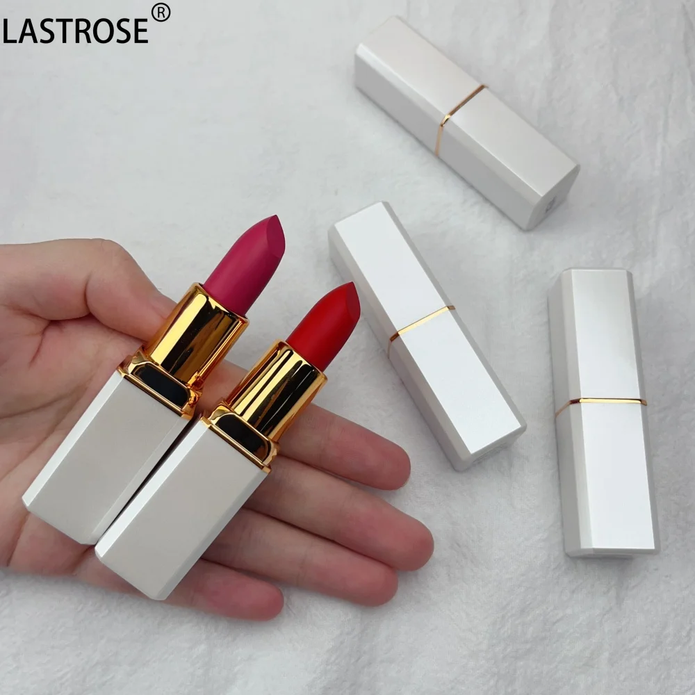 Factory Low MOQ Makeup Lip Stick Private Label White/Black Tube Solid Lipstick 24 Hours Waterproof Matte Vegan Nude Lipstick