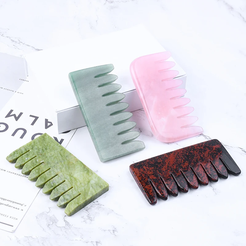 Custom Logo Pure Natural Jade Stone Gua Sha Hair Comb OEM/ODM Head Hair Massage Quartz Guasha Comb