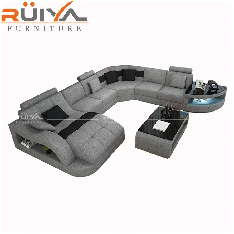 Germany design Luxury furniture Best selling  U shaped modern fabric sofa set with LED Light