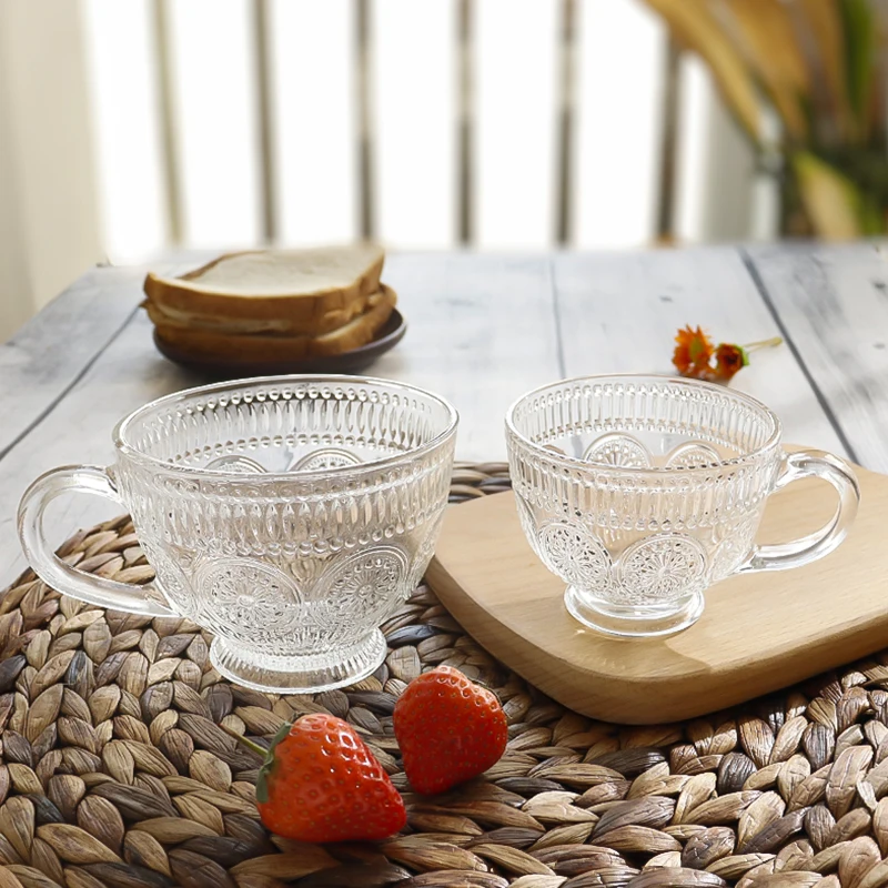 Clear embossed vintage glassware oats containers cereal cup glass breakfast coffee mug