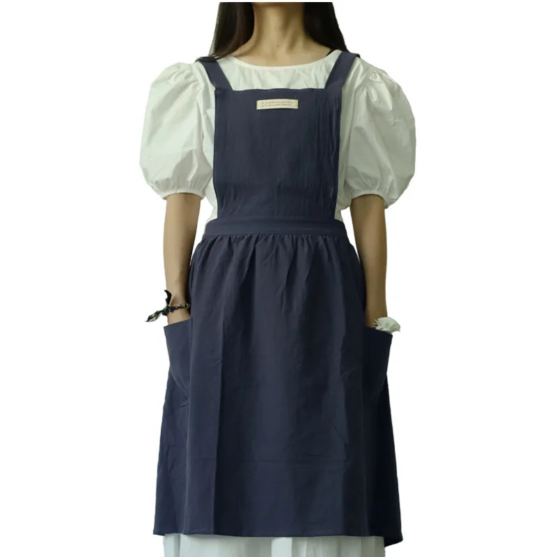 High Quality Custom Logo Cooking French Chefs Apron Cotton Linen Pinafore Customize Kitchen Apron with Logo
