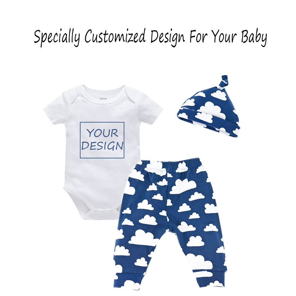 OEM Customized Design Newborn Baby Boys Girls Clothes Set Bebes Romper+Pants+Hats Gift Set For 0~6Months