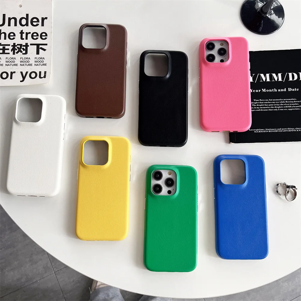FCT Niche Solid Color Plain Fashion Pure Best Selling Pu Leather Custom Full Case Factory Phone Case For Iphone 14 15 16 Pro Max