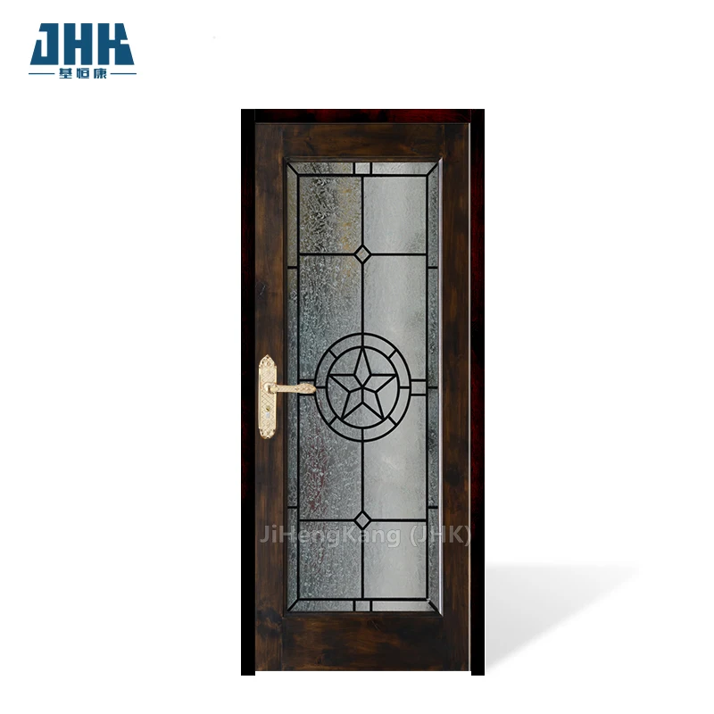 JHK wrought iron glass Solid Wood Aler wood panel door design modern high quality entry front door for house