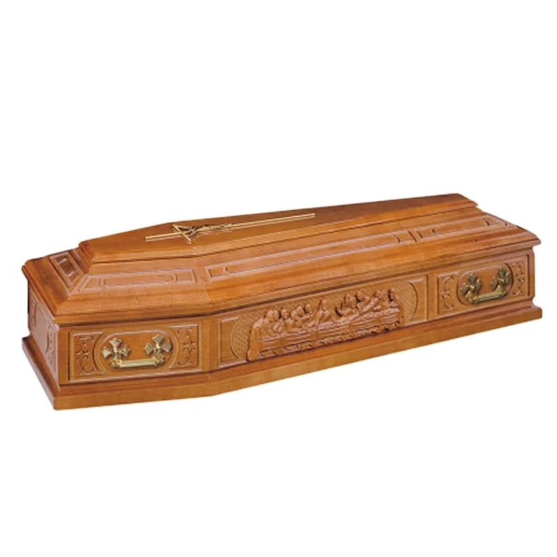 TD--E28 Customized solid paulownia european wooden coffin with handles for funeral use