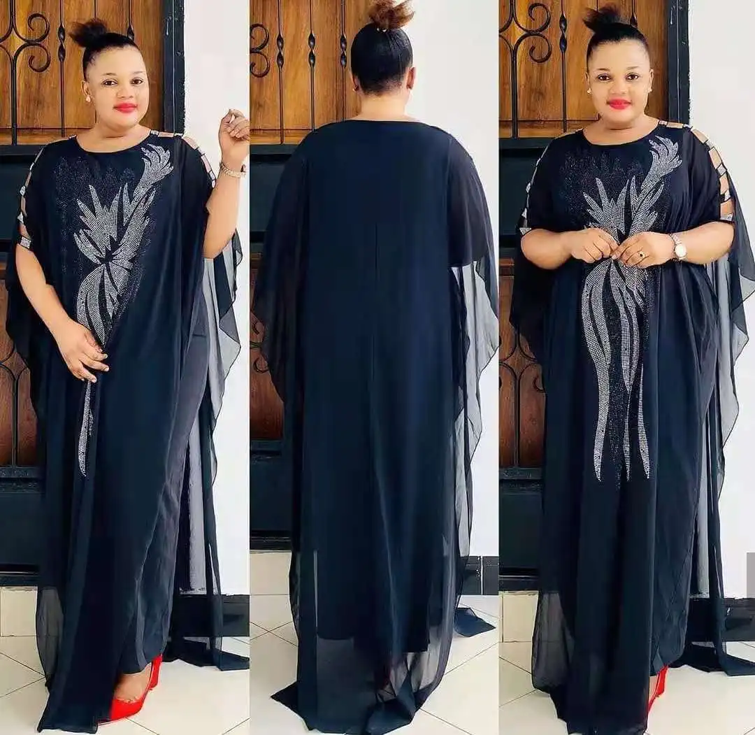 Wholesale cheap African Ironed drill chiffon sundress Women gown dress set and muslim style long dress
