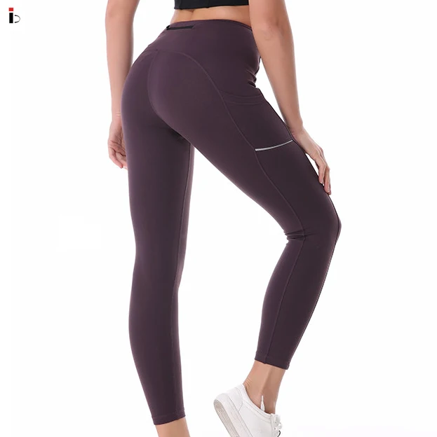 Изогнутые-shape форме, благодаря чему создается ощущение невесомости с супер эластичные приседания доказательство фиолетовый задний карман на молнии для женщин тренажерный зал леггинсы с карманами для девочек