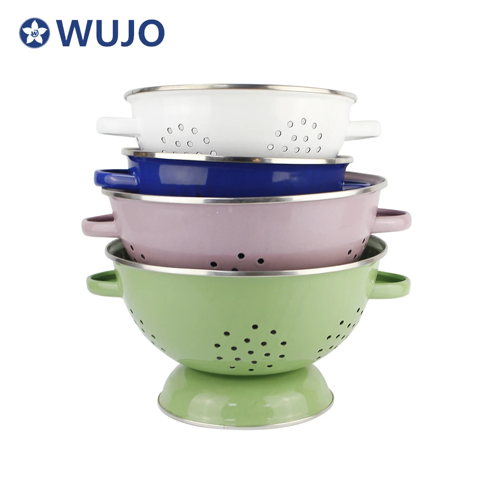 Цветная эмалированная корзина для хранения овощей и фруктов WUJO Collander со стальной ручкой