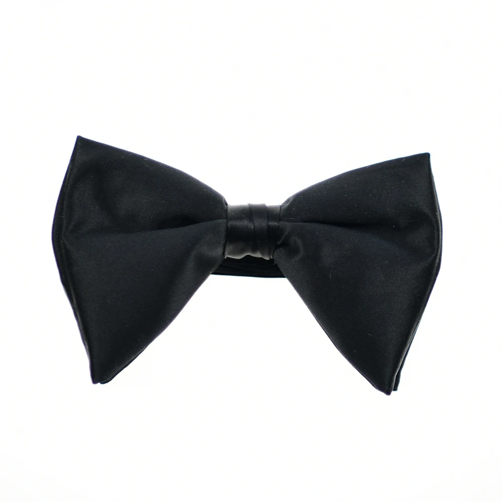 Cuyino Classic Black 100% Silk CHARMEUSE SATIN Butterfly Bowtie Custom Solid Men Evening Large Bow Ties Tear Drop Bowtie