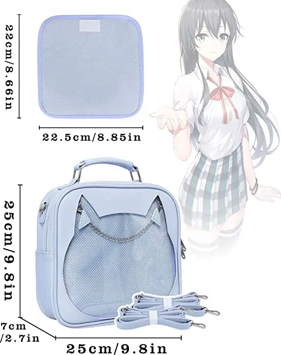 Cute Cat Ita Bag for Anime Cosplay Pin Display Bag Convertible Crossbody Satchel Handbag Backpack with Insert