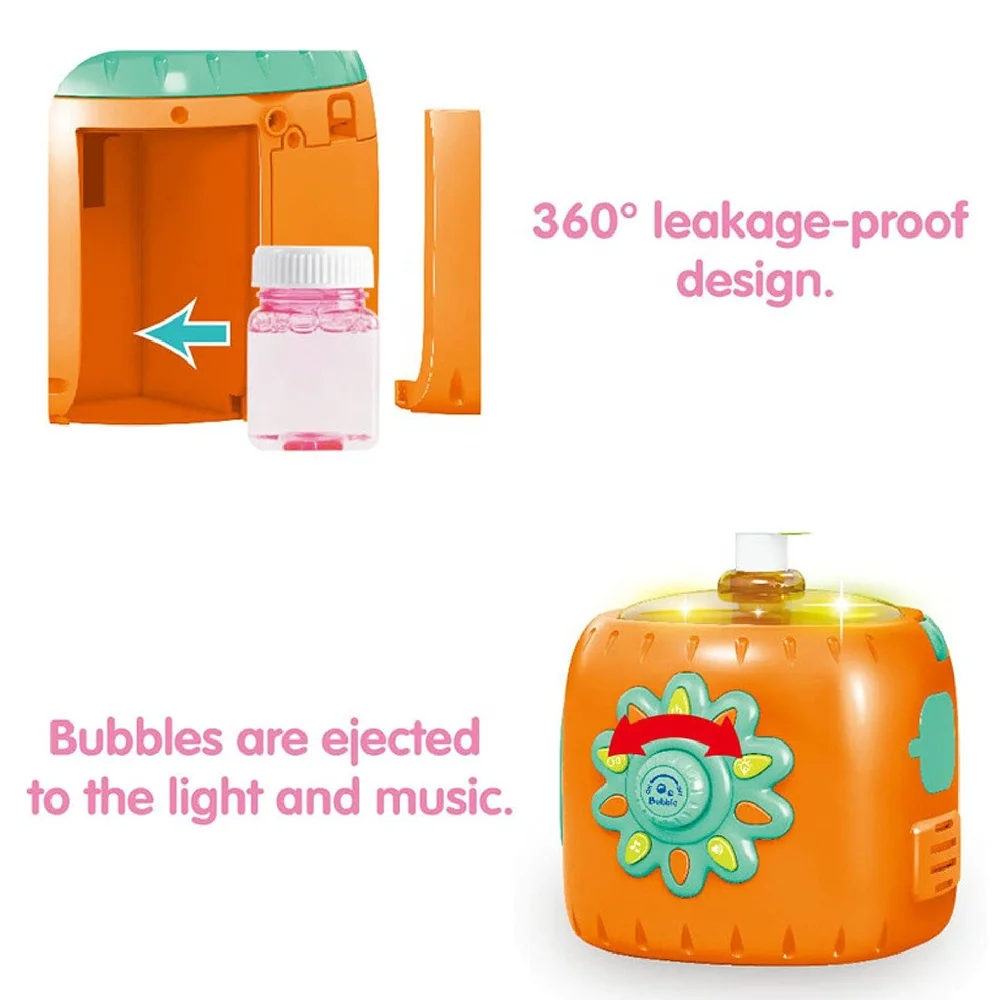 Kids Electric Bubble Maker Blow Plastic Bubble Toy Sunflower Shape Colorful Light Music Bubble Machine with Refill Solution 40ml