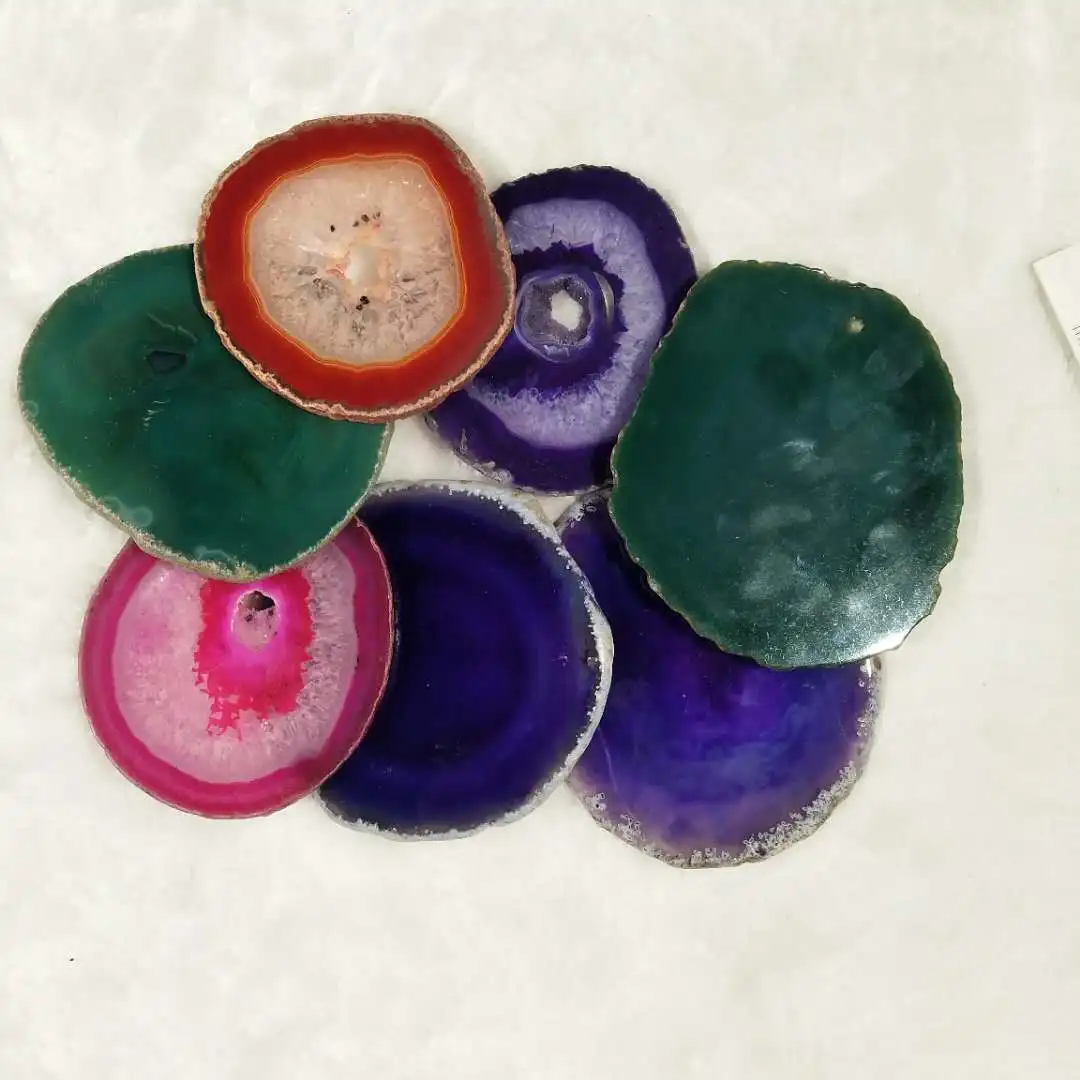 Hot sale high quality crystal gilded gift mixed colored agate slice aura agate geode coaster for decoration