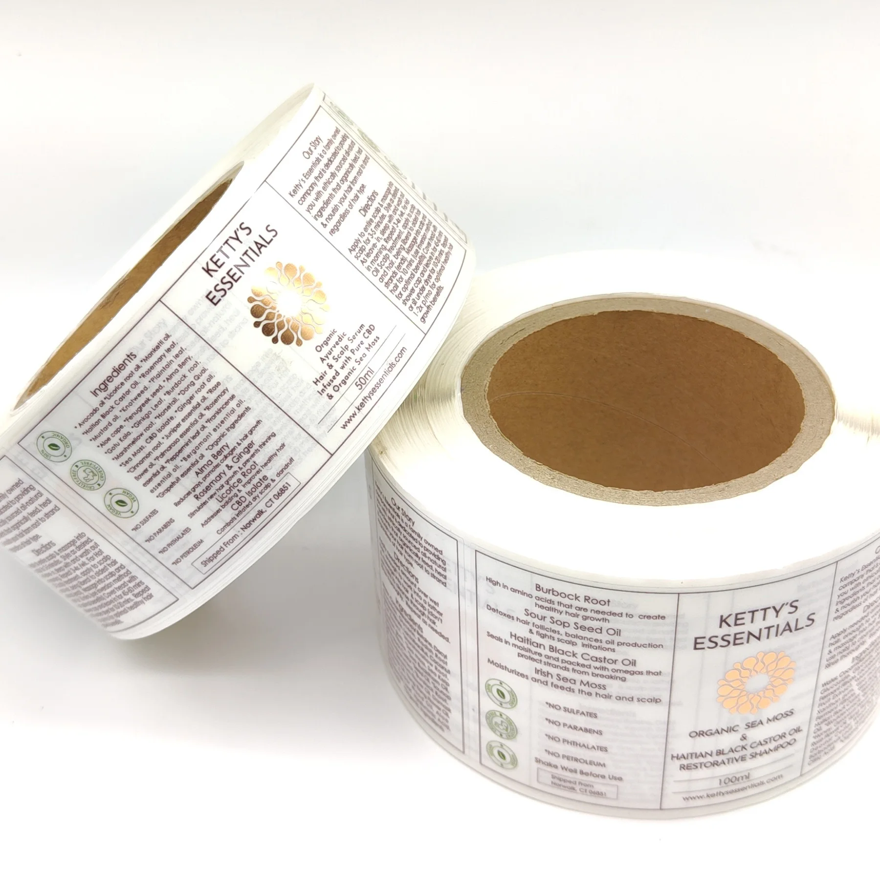 High Quality Custom Printed Waterproof PVC Self Adhesive Round packaging Hair Oil Bottle Labels sticker Printing on A Roll