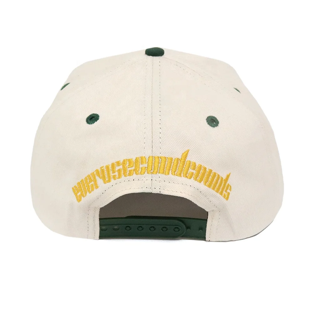 custom 100% cotton twill 5 panel 3d puff embroidered logo baseball cap a frame baseball caps cream and green hats