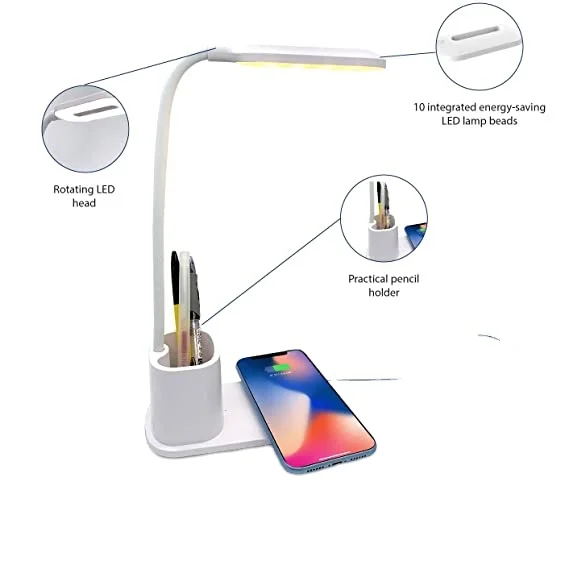 Настольная Светодиодная лампа с беспроводным зарядным устройством QI, приглушаемый светильник для чтения с 3 режимами работы, с сенсорным управлением, с USB зарядкой