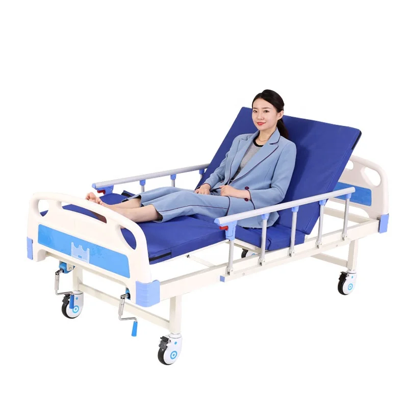 Comfortable convenient manual double function medical bed Metal double crank home hospital care bed