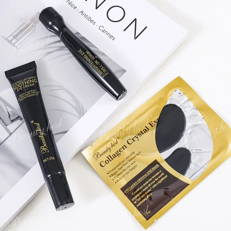 Beauty Set Gift Cosmetics Eye Skin Care Kit Collagen Eye Mask, Roll-on Eye Serum, Caviar Eye Cream for  Dark Circles
