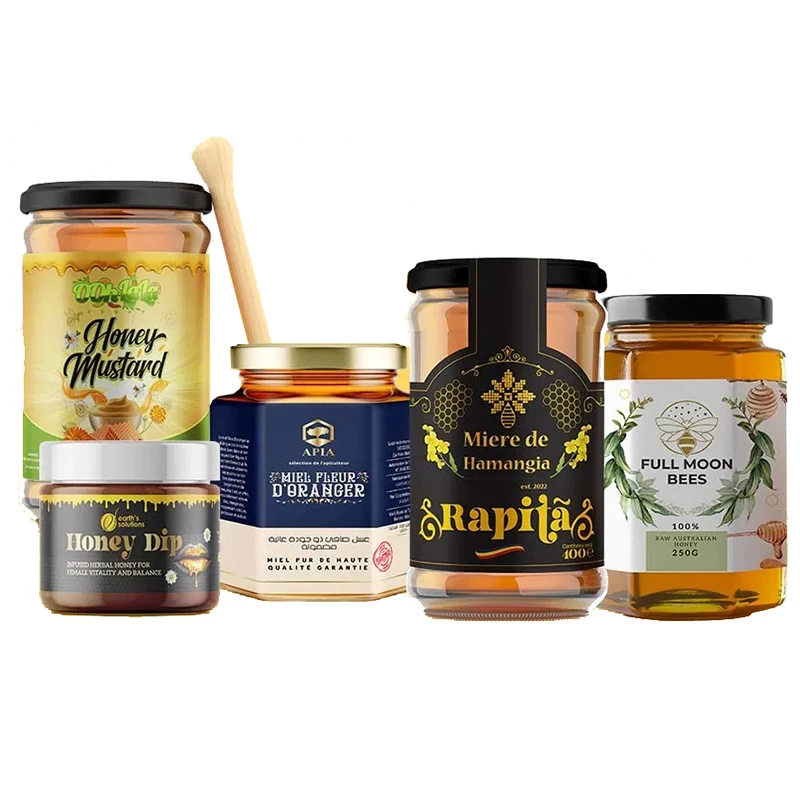 Digital Printing Custom Private Logo Waterproof Bee Honey Self Adhesive Label Sticker Jam Food Bottle Honey Jar Packaging Label