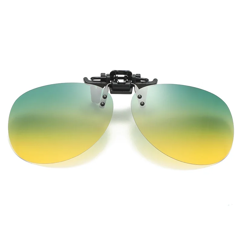 Retro Polarized clip on myopia Glasses yellow Day Night Vision UV400 lens Square/Pilot Flip up sunglasses for men