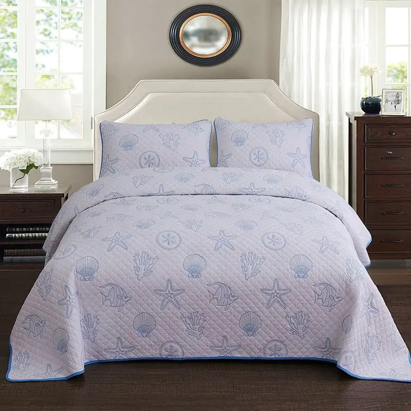 High Quality Sea Bed Theme Embroidery Cotton Bedspread Quilt