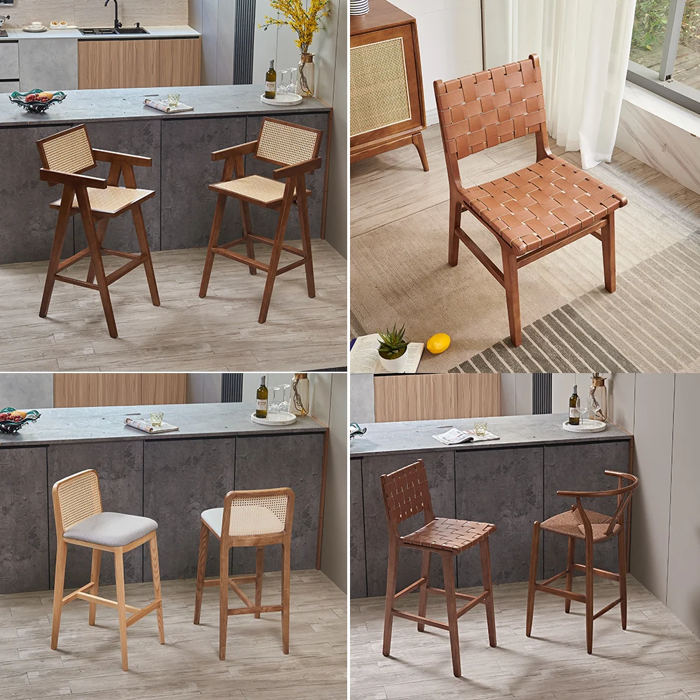 SUNLINK Foshan Factory Luxury Hotel Banquet Synthetic Leather Ash Wooden High Counter Bar Stool Chair