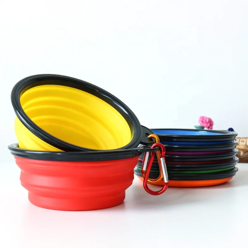 Portable customized logo accept collapsible silicone pet food water dog travel drinking bowl
