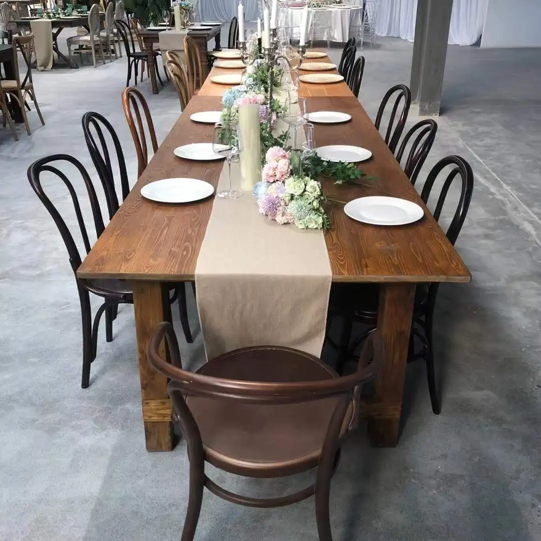 Rental Wooden Farm Table and Bentwood Chairs for Courtyard Banquet Party