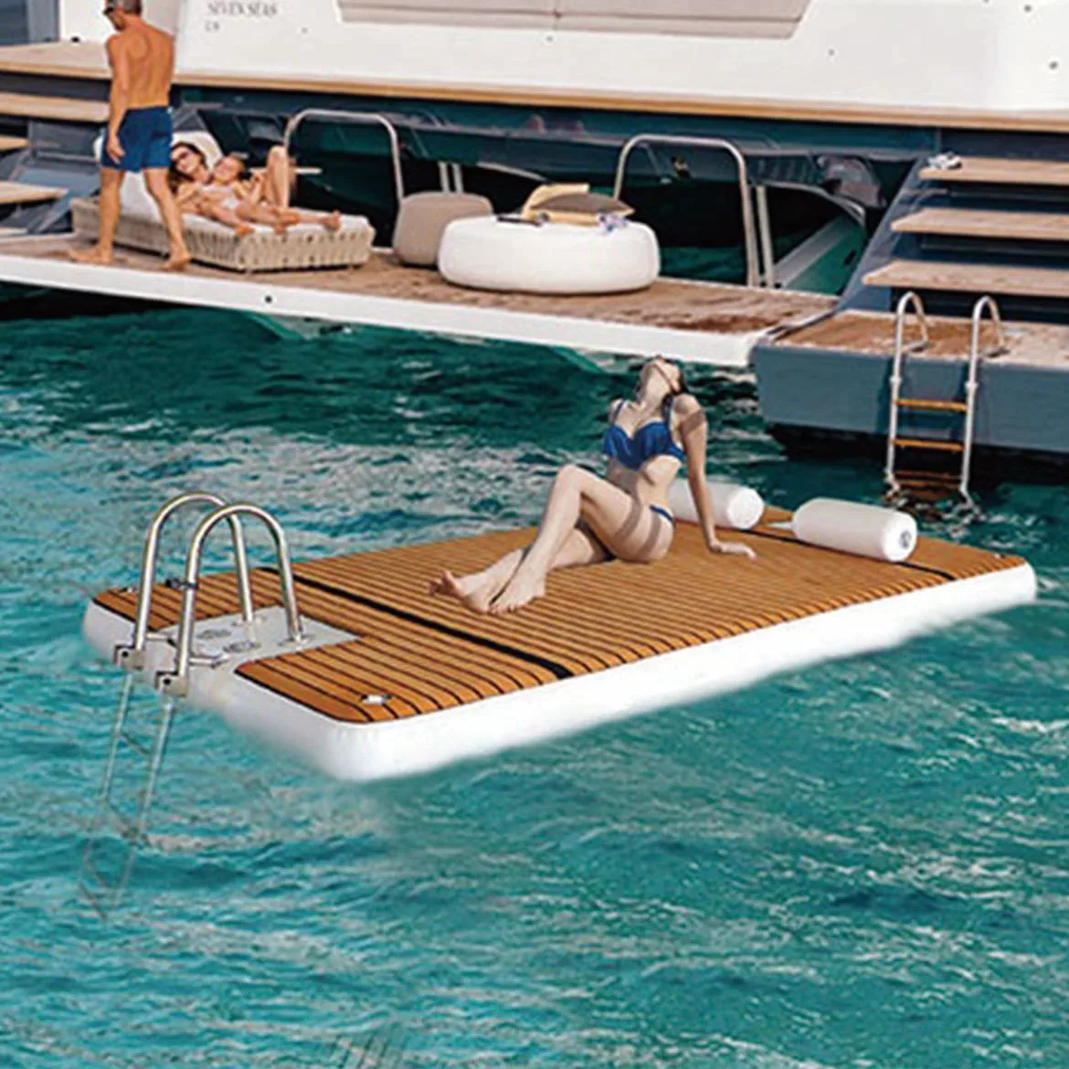 Customized high-quality water leisure yoga platform portable teak inflatable dock inflatable fishing platform for boats