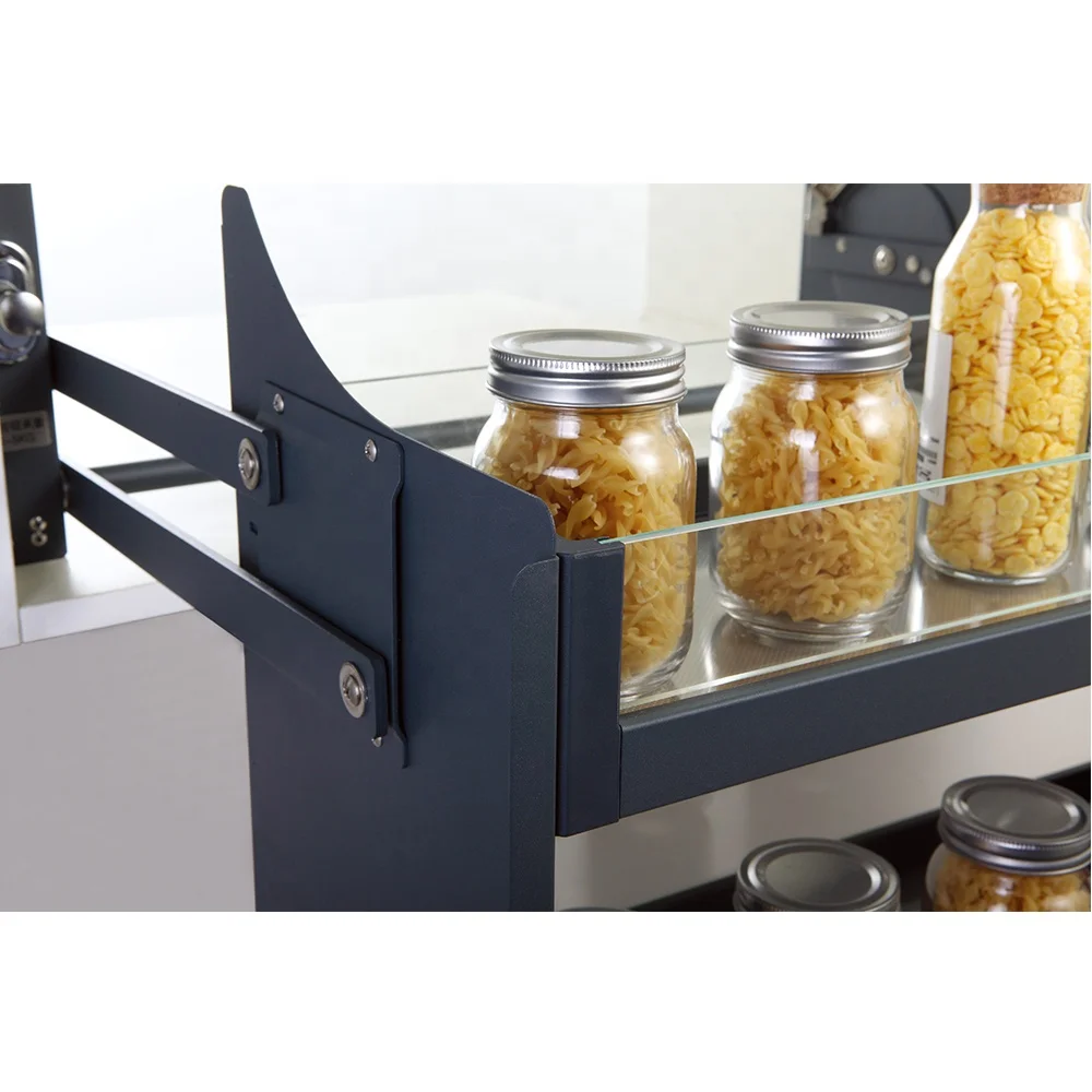 China adjustable creative hidden in kitchen cabinet accessories baskets pull down shelf lift up shelving system elevator basket
