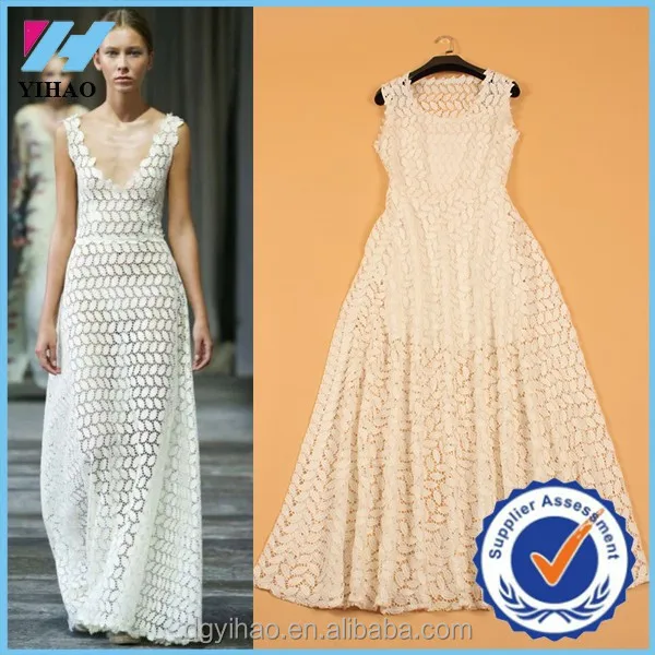 Yihao New Fashion Runway Ladies Elegant High Quality Leaves Hollow Out Lace A-line Long Dress