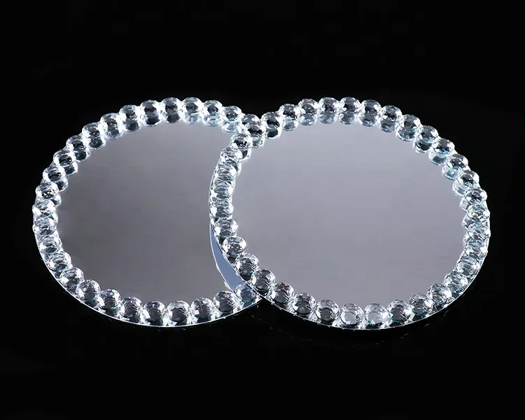 Fancy Clear Glass Charger Plates with Diamond Hot Sales Crystal Glass mirror Plate Chargers for wedding decor