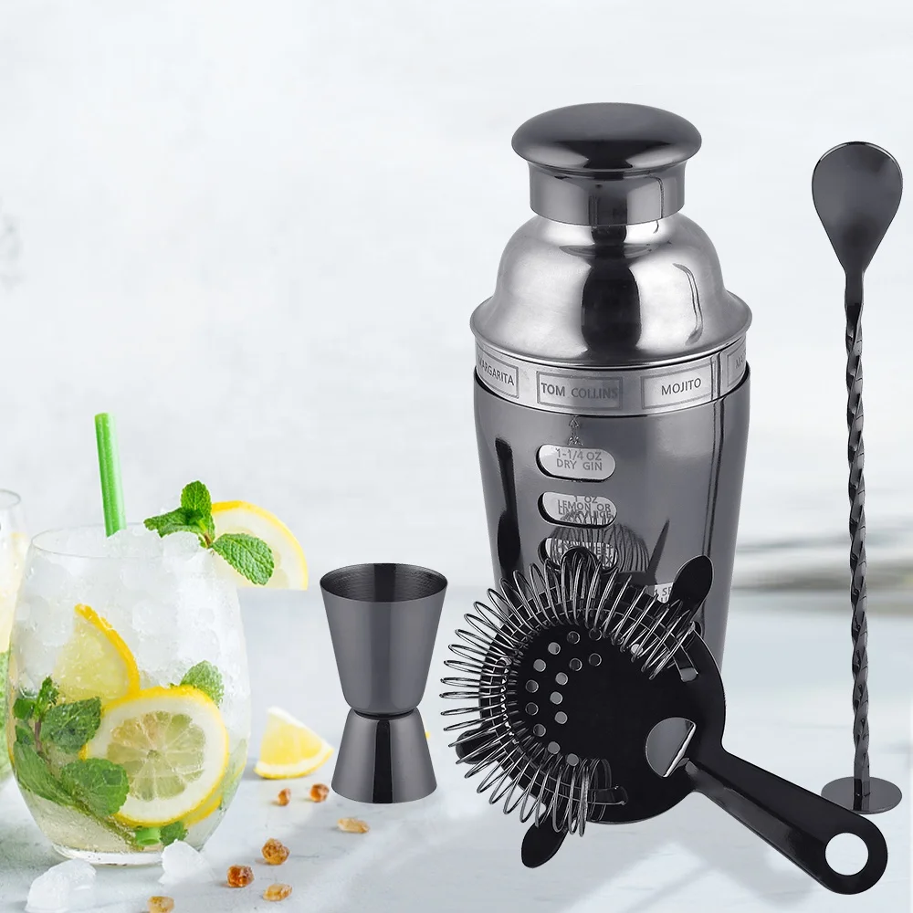 OUYADA Factory Direct Martini Stainless Steel Black Bartender Cocktail Shaker Bar Set Bartender Kit