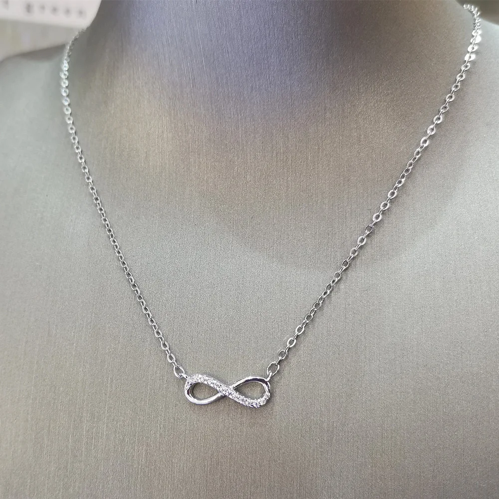 Hot Selling Fashion Design Infinity Ice Out Zircon Stone Silver Jewelry Manufacturer Charm Necklace for Women