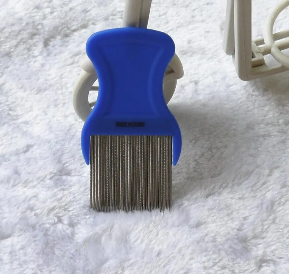 Plastic Handle Grooved Stainless Steel Long Teeth Human Hair Cleaning Lice Nit Tick Flea Louse Comb