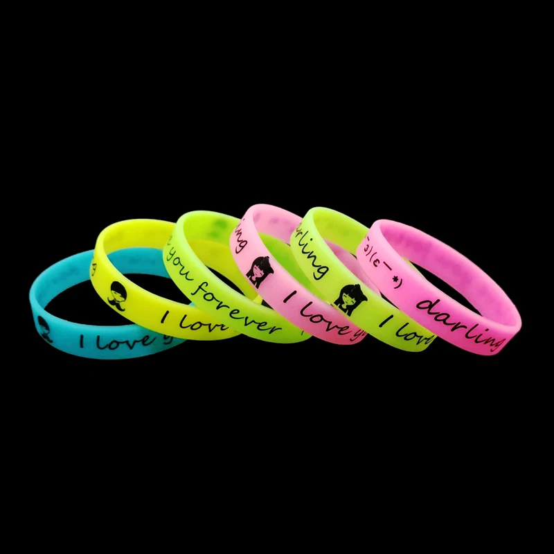 Luminous rubber wristband custom silicone wrist band fluorescent rubber hand custom silicone bracelet glowing in the dark