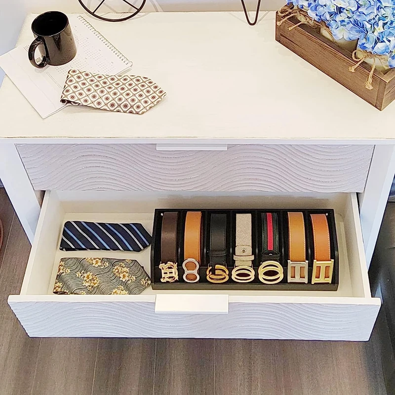 Bamboo Belt Display Rack for Men, Bamboo Belt Holder for Closet and Drawer, Belt Display Case Belt Box