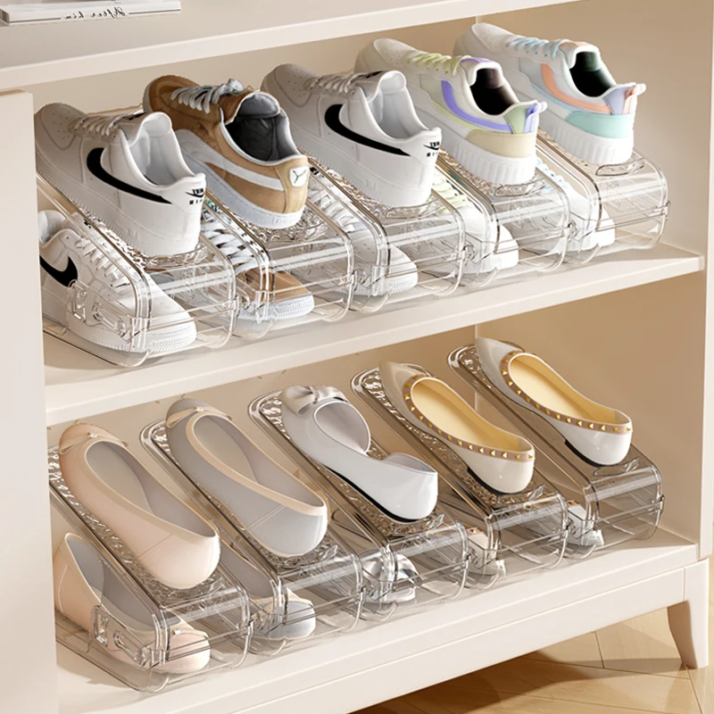 Wannuo Transparent Plastic Stackable Shoe Rack Water Ripple Design Clear Shoes Organizer Stand