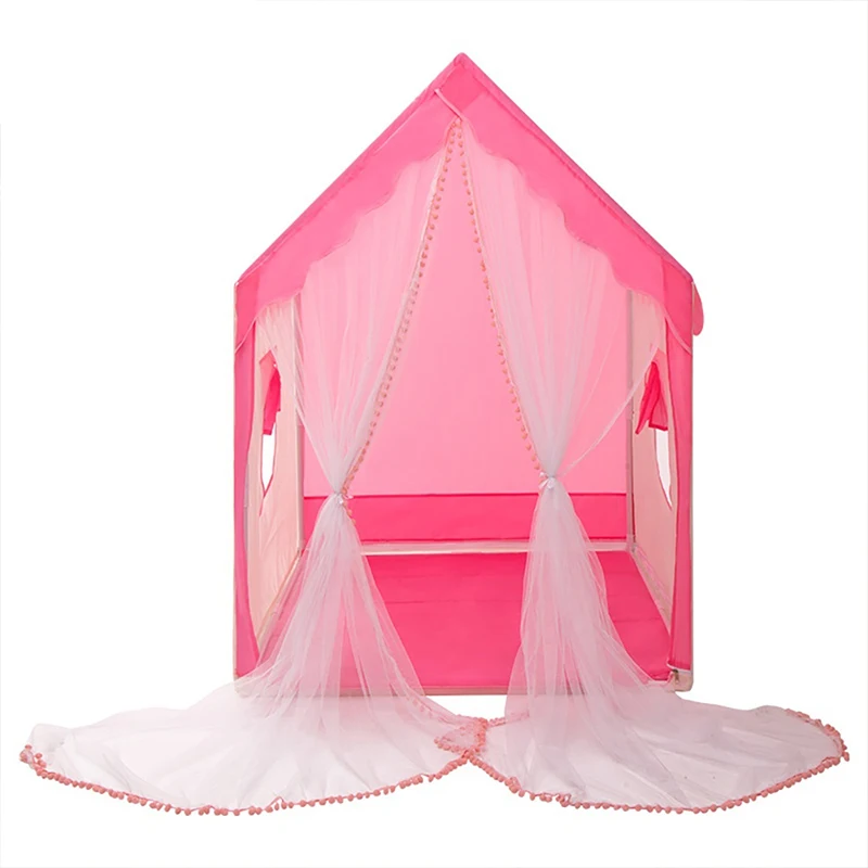 Kids Mini Colorful Large Dotted Ventilated Mesh Window Pink Polyester Playhouse Teepee Castle Tent House Kids Toy Tent House