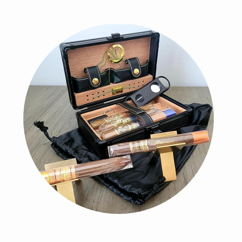 Portable Travel Cigar Humidor Set with Accessories for Men Gift,Precious Cigar Case for Christmas, Birthday, Business