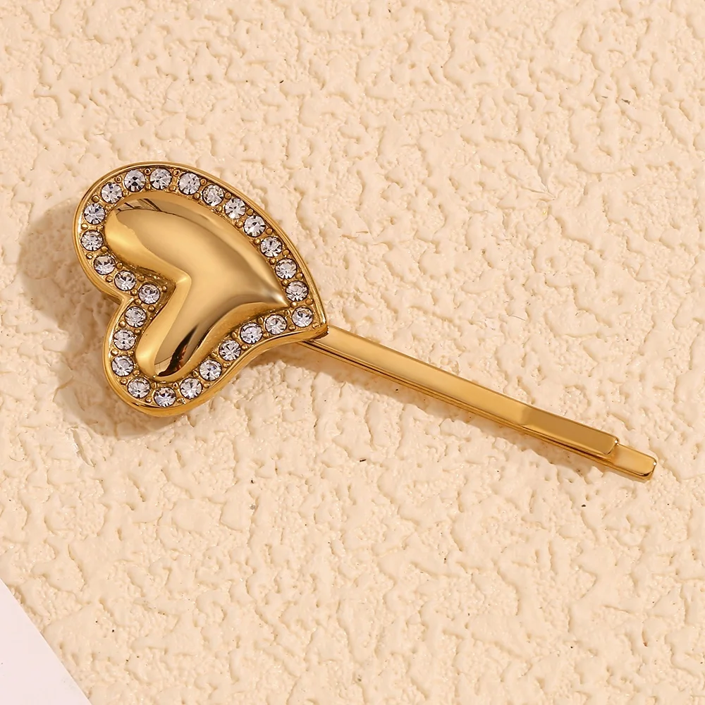 Dainty Zircon Heart Jewelry Stainless Steel Hair Clip Accessories 18K Gold Plated Hair Clip For Women