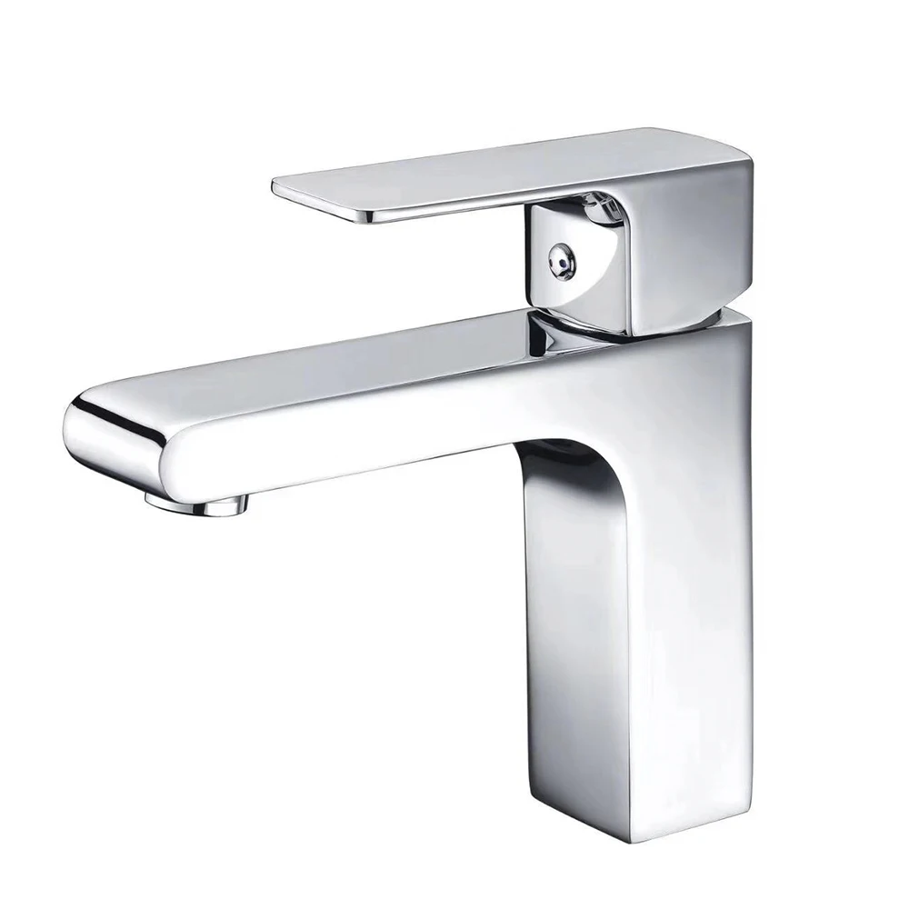 Brass single lever single hole sink tap mixer cold and hot water square chrome basin faucet