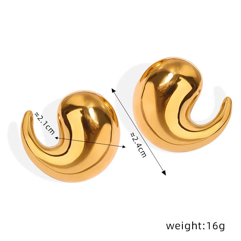 New Arrival Women Stainless Steel Jewelry 18k Gold Plated Water Drop Shaped Chunky Earrings