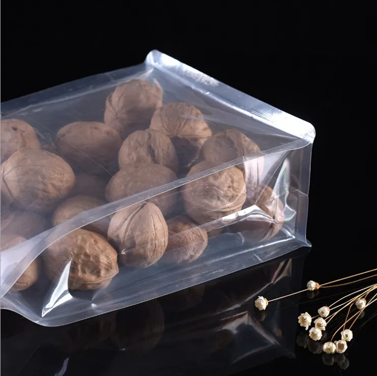 On line sale food grade side gusset flat bottom or square bottom clear plastic bags plastic bags for food