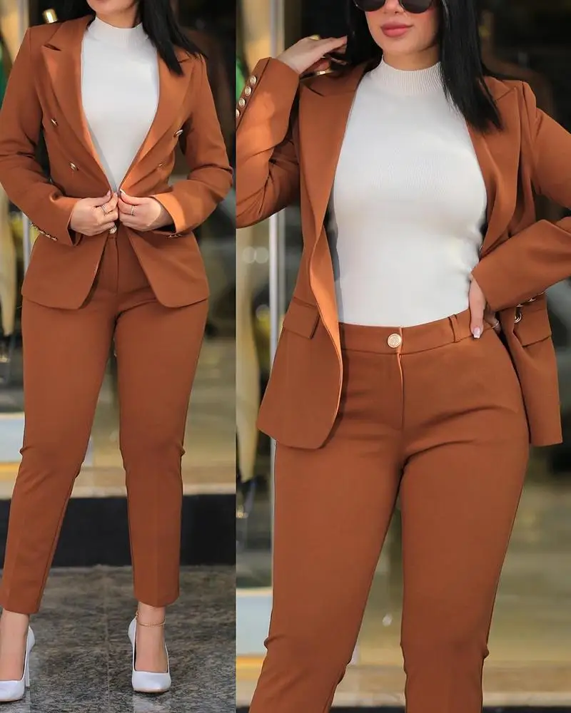 New Trendy Fashion Business Suits For Women Fashion Formal Suit Slim Pants And Blazer Set Ladies Suits Office Wear