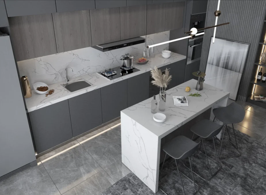 White Calacatta Engineered Stone Slab 18/20/30mm Artificial Quartz Polished Modern Kitchen Vanity Cotertops Bathroom Vanities