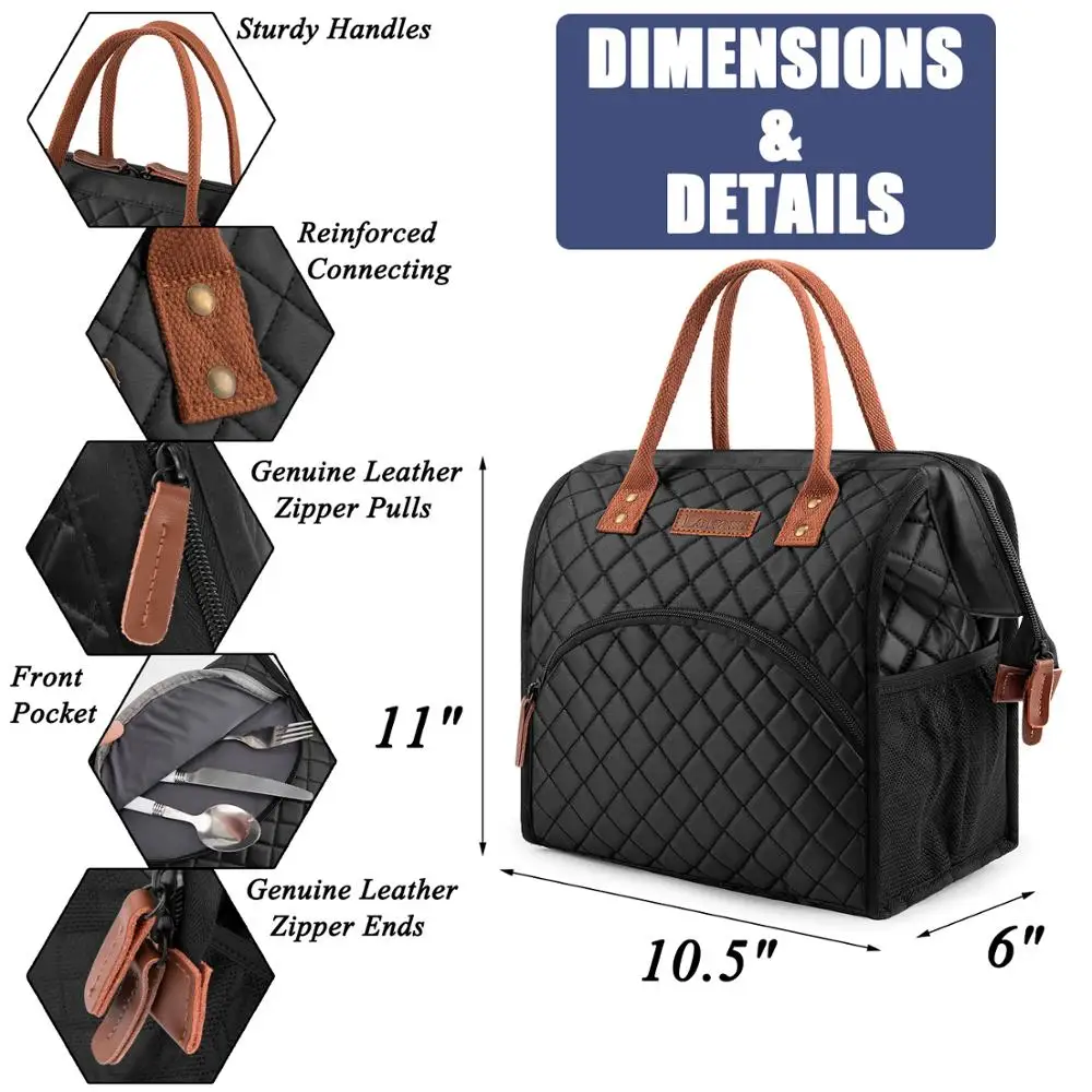 Lokass Large Capacity Wide Open Insulated Lunch Box Cooler Tote Bag Lunch Bags for Women Men