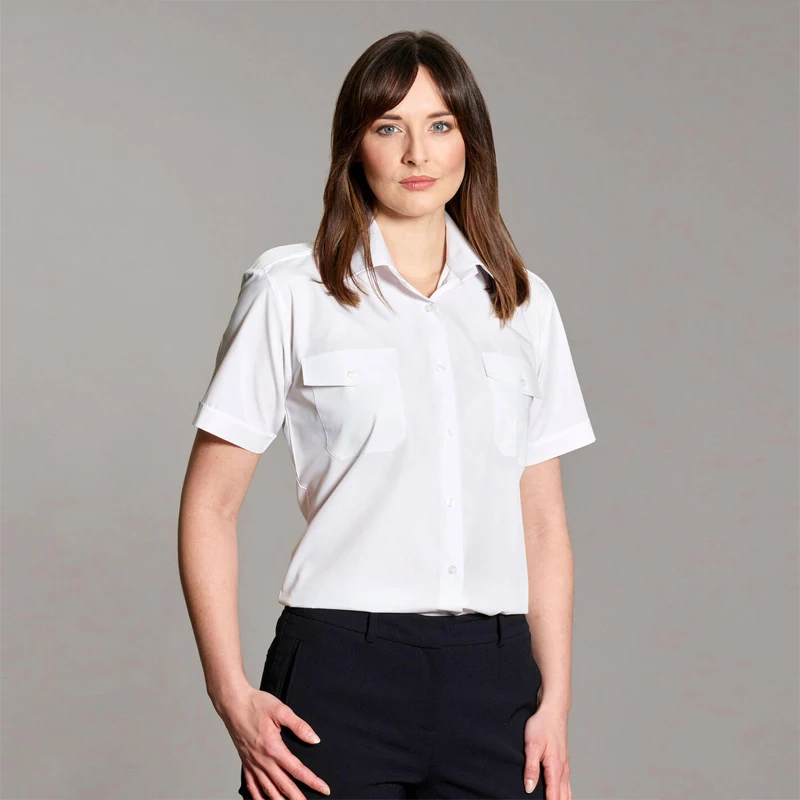 
Stylish Cotton Short Sleeve White Ladies Pilot Shirt 