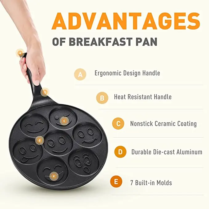 Aluminum alloy non-stick breakfast griddle crepe and pancake makers 7-mold pancake pan