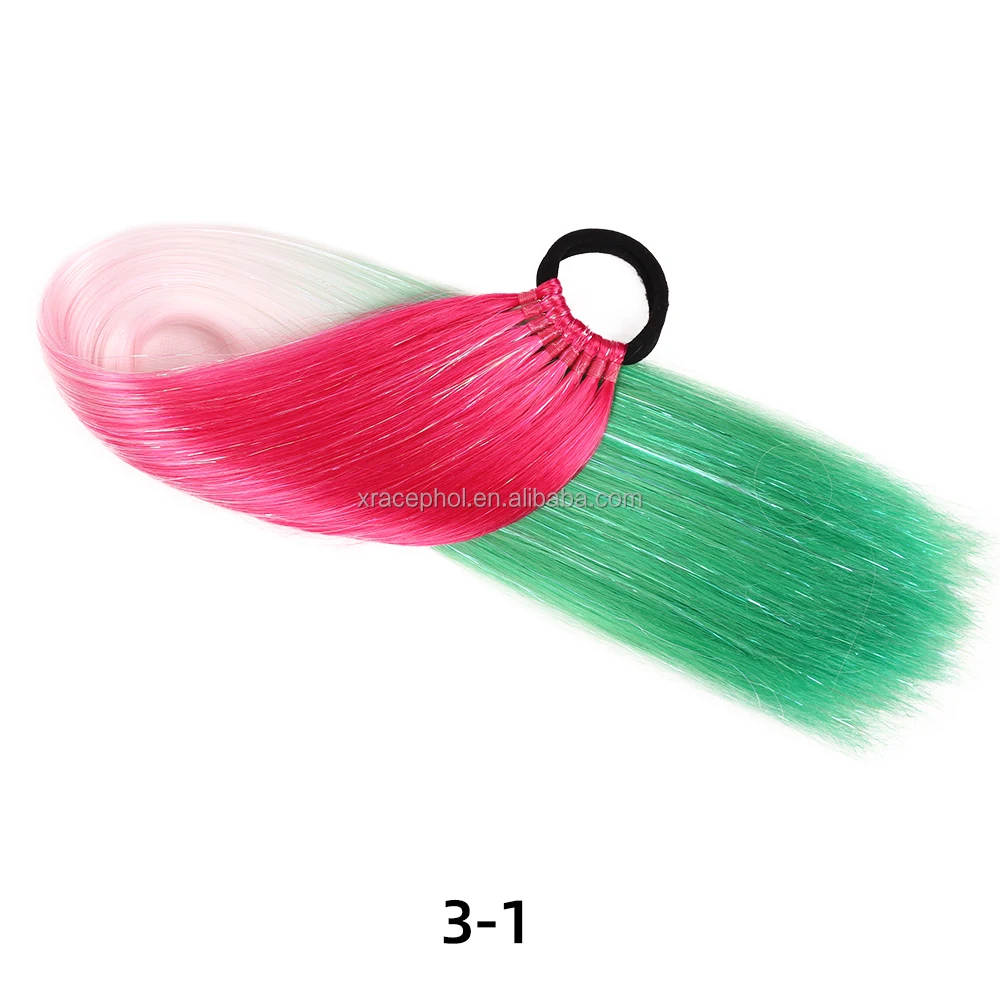 9 Strands Tinsel Glitter Braided Ponytail Colored Hair Extensions for Kids Girls Hair Accessories